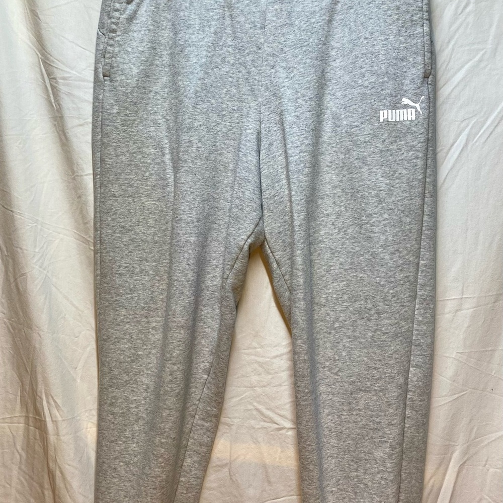 Gray Puma Joggers with Wide Gray & White Waistband & Pockets